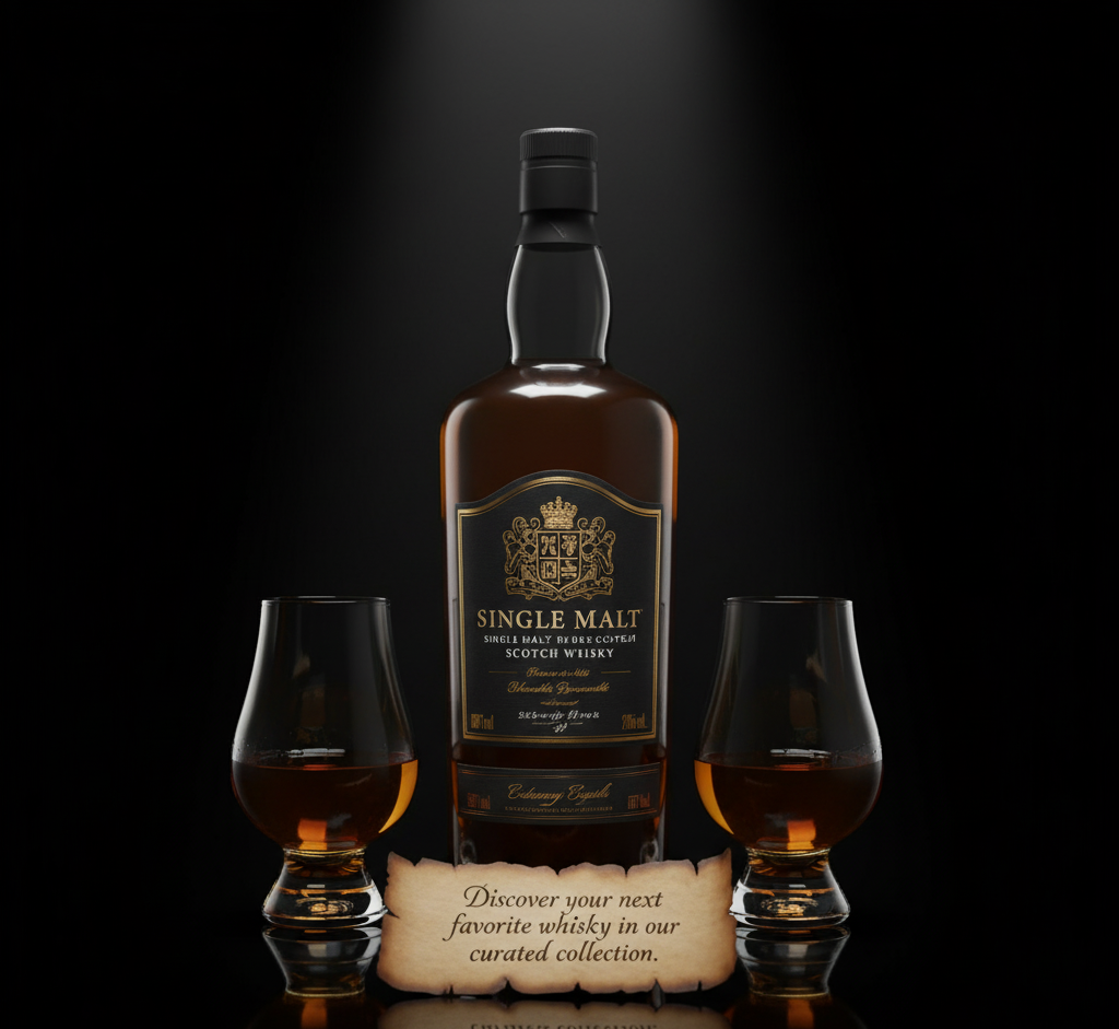 Premium whisky bottle with Glencairn glasses on elegant background